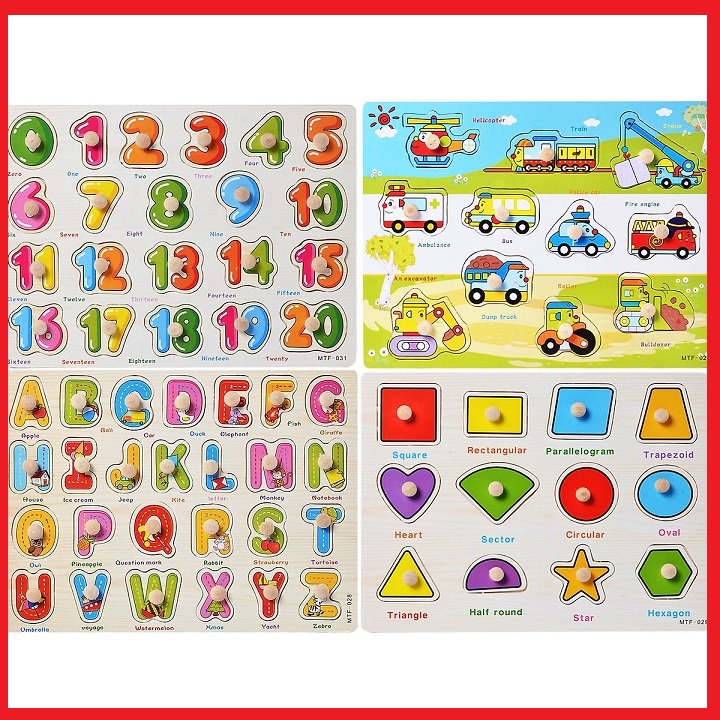 Combo 4 bảng ghép hình núm gỗ