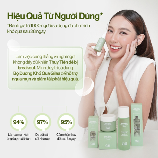 Bộ 4 Sản Phẩm làm sạch, giảm mụn, ngừa thâm & ngăn ngừa mụn tái phát GILAA BITTER MELON BLEMISH REPAIR