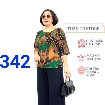 Áo Trung Niên Nữ Tay Lỡ Chất Liệu Lụa Hàn Châu Cao Cấp Họa Tiết Tinh Xảo Không Nhăn Xù Khi Giặt - Tuấn Tú Store