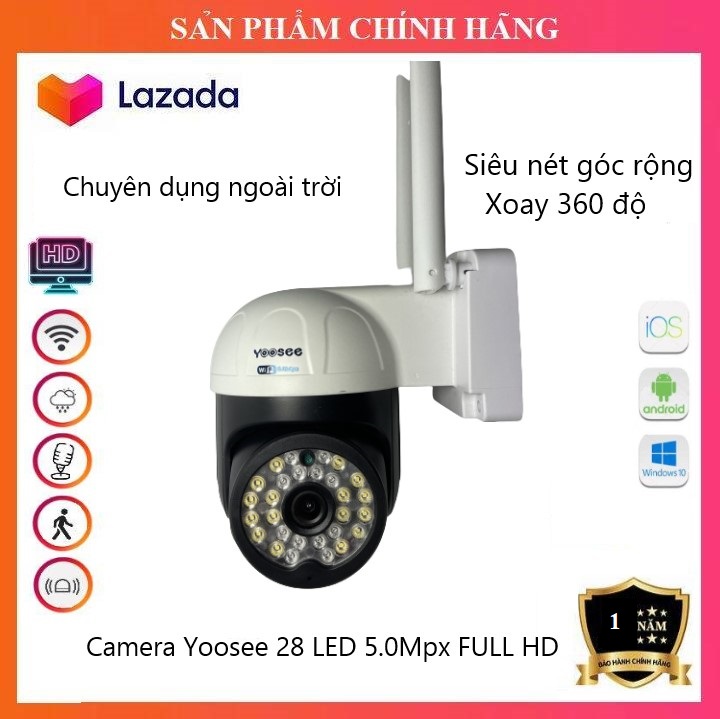 CAMERA WIFI PTZ 2 râu 28 LED 5.0Mpx FULL HD XOAY 360 ĐỘ , XEM ĐÊM CÓ MÀU , ĐÀM THOẠI , GHI ÂM , CHỐNG TRỘM Bảo hành 5 năm lỗi 1 đổi 1 toàn quốc