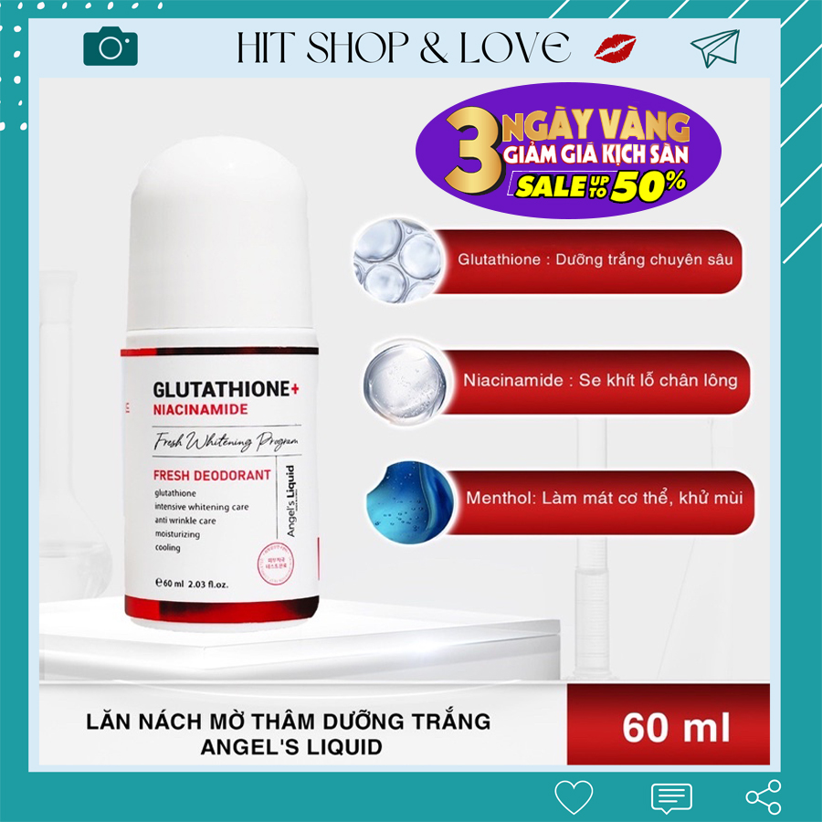 [3 Tặng 1] Lăn nách hết thâm nách Angel Liquid Glutathione chính hãng dưỡng trắng da vùng nách Hàn Quốc 60ml