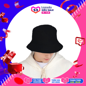NÓN BUCKET TAI BÈO TRƠN MÀU ĐEN ĐỎ VÀNG