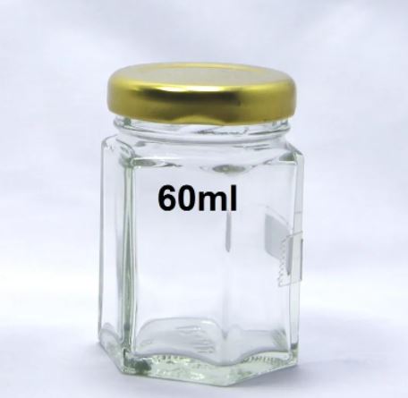 [126 pcs] 60ml Hexagon Glass Jar Mini Bottle Air Tight For Sweet Spices Door Gift Honey | Balang Botol Kaca | 玻璃小罐子