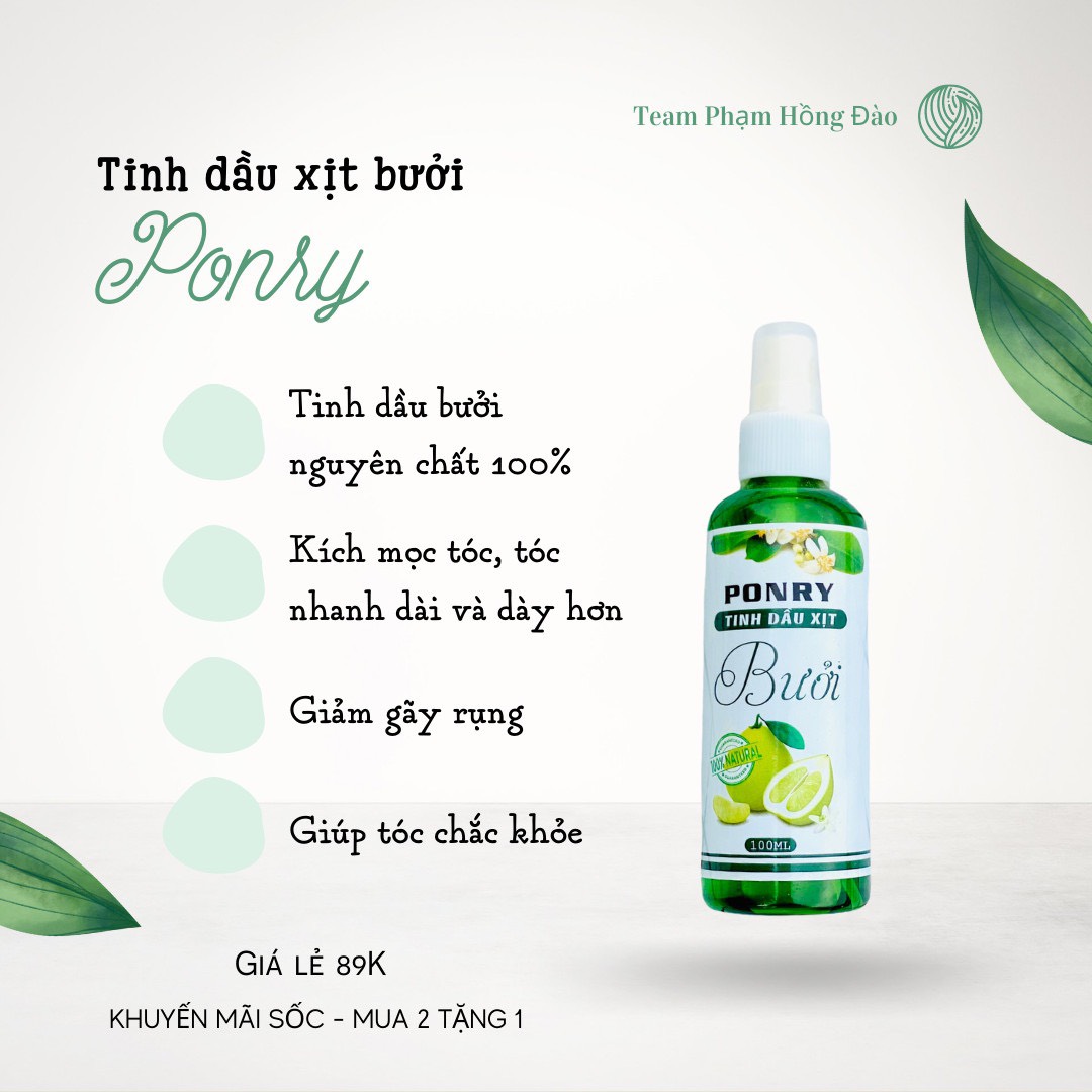 Xịt Bưởi Ponry, xịt tóc tinh dầu bưởi nguyên chất giúp tóc nhanh dài và dày hơn, giảm gãy rụng chính hãng, giá rẻ