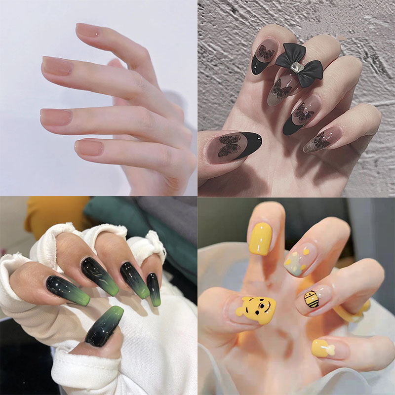 Gambar Best selling  Korean manicures online Tambal Kuku Hitam 24 Buah, Jenis Lem Dapat Dilepas Paragraf Panjang Mode Manikur Menghemat Waktu Kuku Palsu