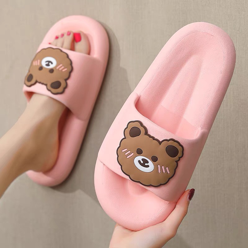 Dép bánh mì nữ hình mặt gấu chất liệu nhựa EVA nhẹ êm chống nước chống trơn đi chơi đi biển đi ở nhà