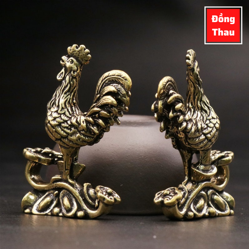 Tượng phong thủy hình con gà như ý bằng đồng