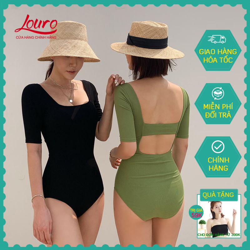 Bikini liền thân BK04, đồ bơi nữ liền thân tay ngắn khoét lưng dây ngang, kiểu áo bơi nữ có sẵn mút ngực