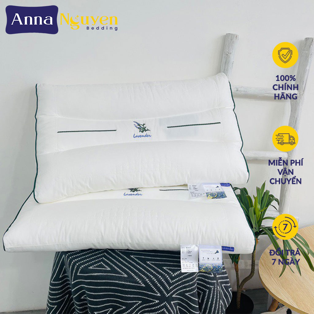 Gối lông vũ nhân tạo lavender anna nguyen cao cấp ruột gối lông vũ lavender mềm kê cổ gối đầu nằm ngủ ngon chuẩn khách sạn năm sao 50x70