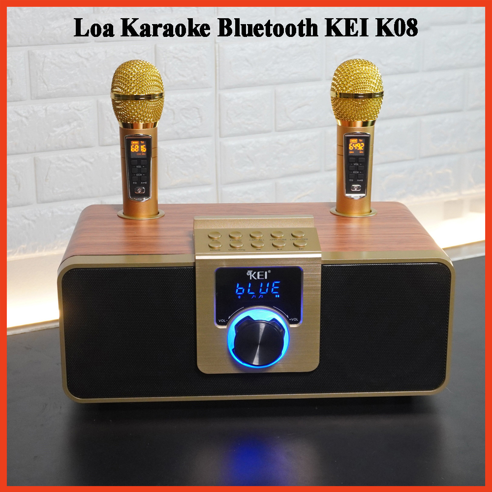 Loa Bluetooth Karaoke Mini giá rẻ Loa Hát Karaoke Công Suất Lớn Kết Nối Bluetooth 5.0 , Loa Karaoke Bluetooth KEI K08 - Kèm 2 Mic Không Dây Có Màn Hình LCD - Sạc Pin Micro Trên Loa, Chỉnh Bass Treble Echo Trên Micro - Bảo hành 12 tháng