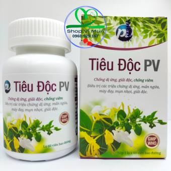 TIÊU ĐỘC PV Lọ 60 viên - hỗ trợ giảm dị ứng, mẩn ngứa, mày đay, mụn nhọt, giải độc