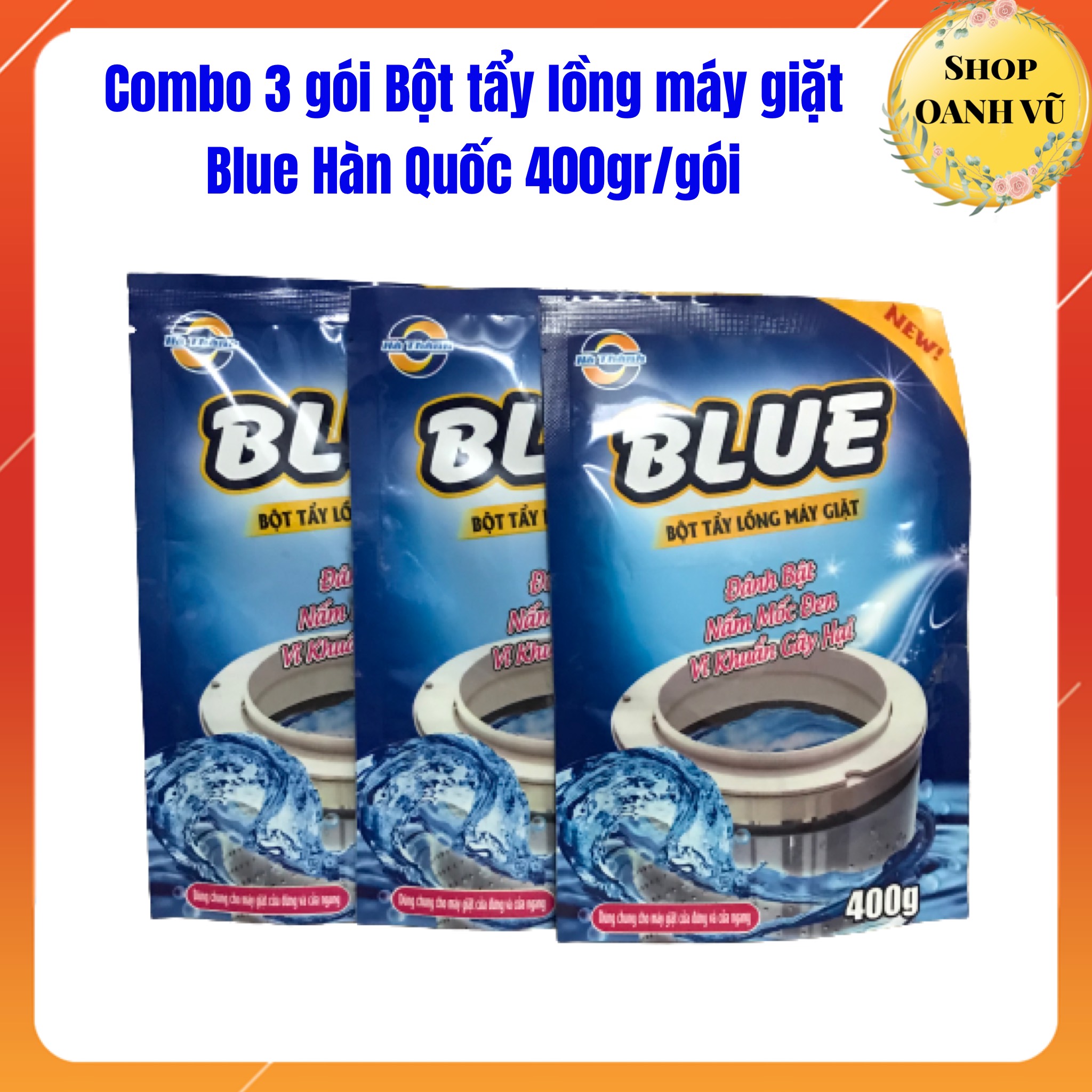 Combo 3 gói bột tẩy lồng máy giặt blue hàn quốc 400gr/gói - oanh vũ