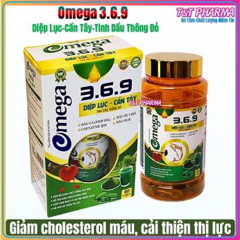 Viên Uống  Omega 3-6-9 Diệp Lục - Cần Tây- Tinh Dầu Thông Đỏ- Giảm Cholesterol Máu,Bổ Não, Sáng Mắt, Khỏe TIm Mạch