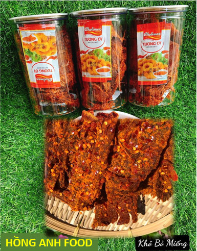 Khô bò miếng loại ngon vị Tứ Xuyên | hũ pet 300gr có kèm tương ớt đồ ăn vặt -HCM#