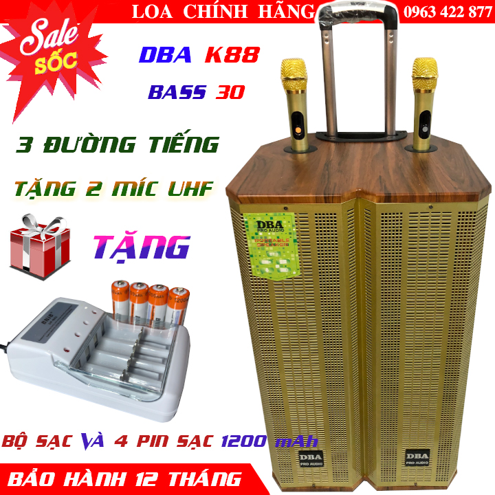 LOA KÉO ĐỈNH CAO DBA K88 BA ĐƯỜNG TIẾNG, BO MẠCH CHỐNG HÚ KÈM 2 MÍC KIM LOẠI UHF XỊN SÒ