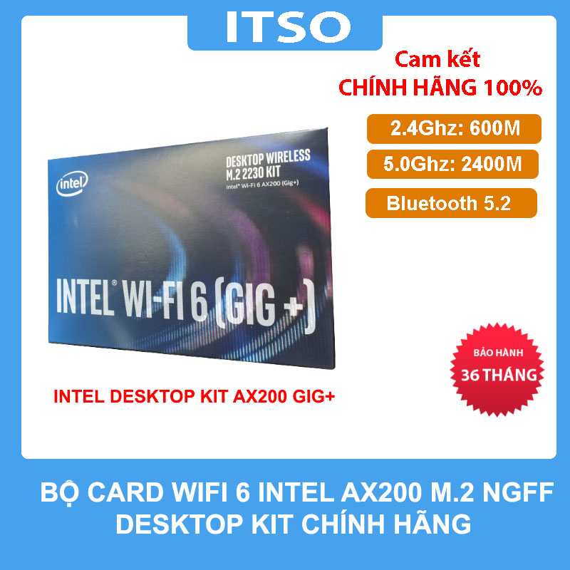 Bộ card WIFI Intel AX200 GIG+ Desktop Kit M.2 NGFF chính hãng
