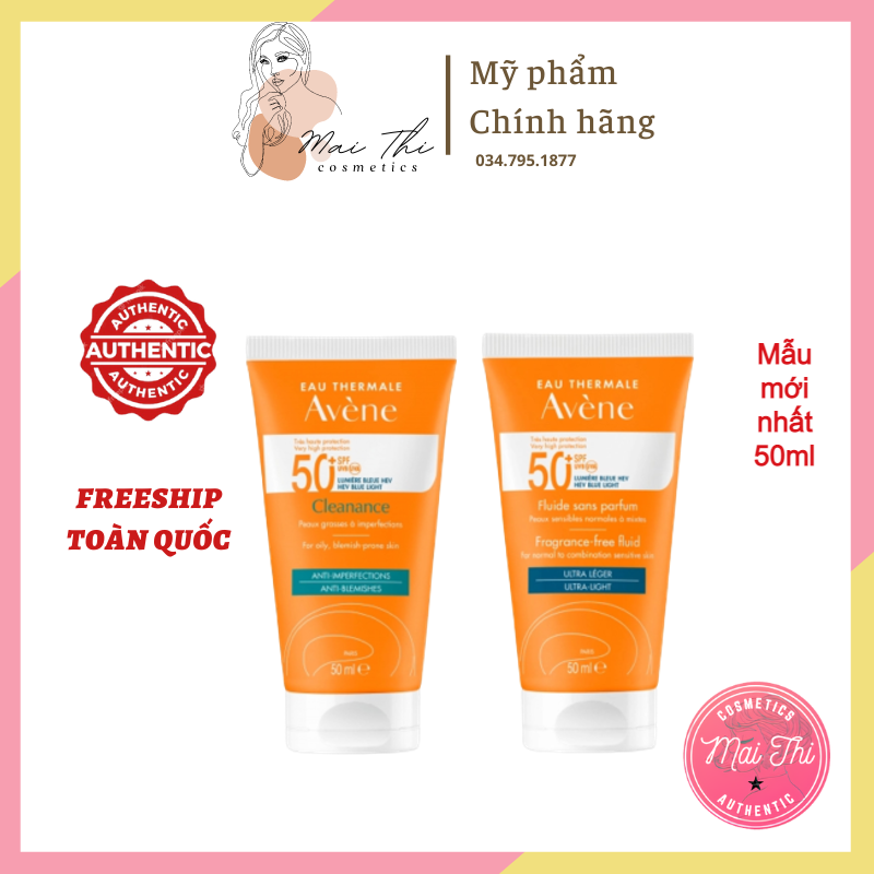 [Đủ bill - CHỈ CÓ MẪU MỚI NHẤT] Kem chống nắng Avene Very High Protection Fluid, Avene Cleanance SPF50+ 50ml Cho Da Dầu mụn, Da Khô, Da Nhạy Cảm