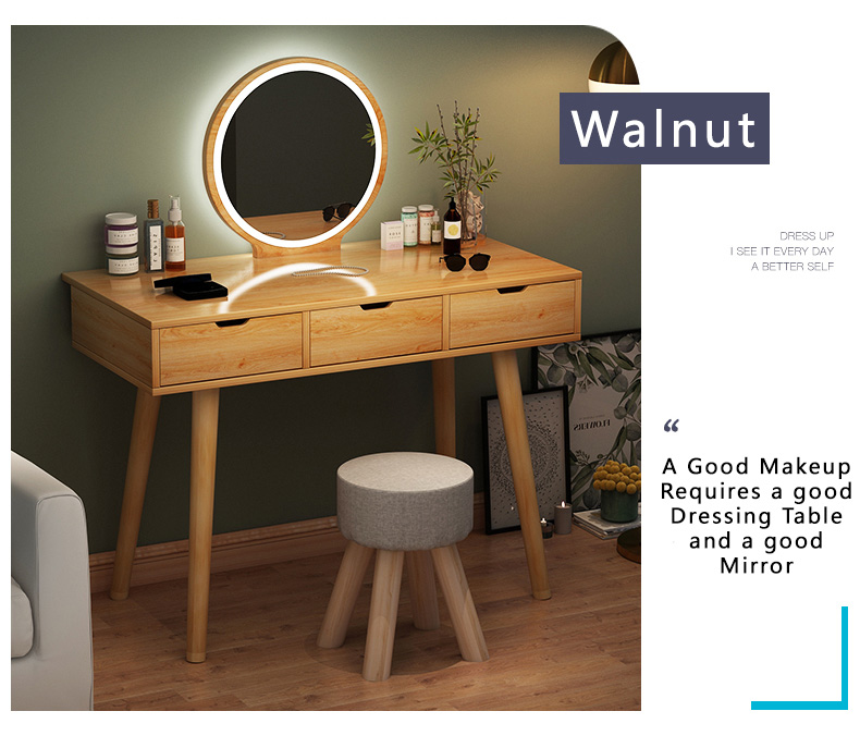Dressing Table With Led Light 60cm 80cm 100cm Round Mirror Walnut Led Light 60cm 80cm 100cm Round Mirror