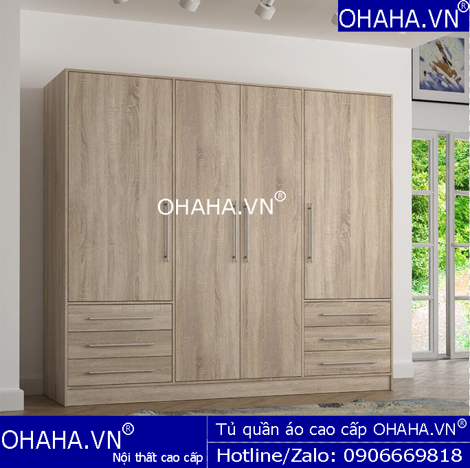 Tủ quần áo gỗ hiện đại 4 cánh OHAHA 200x200cm