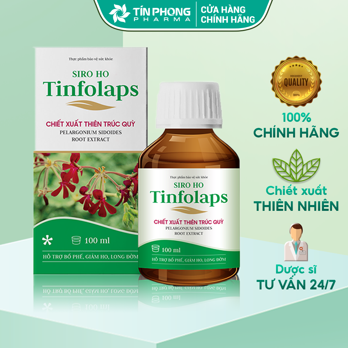Siro ho tinfolaps hỗ trợ bổ phế, giảm ho, long đờm, hết đau rát họng dành cho mọi lứa tuổi lọ 100ml ttp020