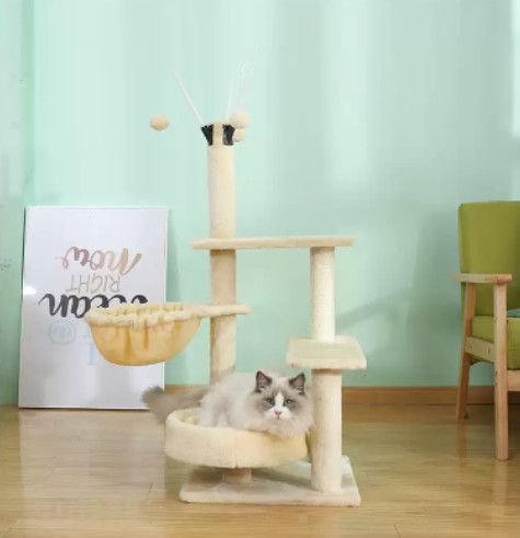 Nhà cây, trụ cào móng cho mèo bằng gỗ quấn thừng sisal siêu chắc chắn, độ bền cao - cattree cây cào mòng, trụ cào móng cho mèo