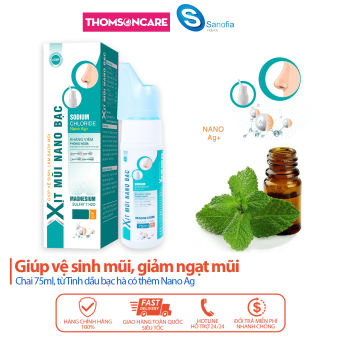 Xịt mũi Nano bạc Sanofia - Giúp vệ sinh, làm sạch mũi, giảm ngạt mũi từ tinh dầu bạc hà thêm Nano Ag - Chai 75ml người lớn