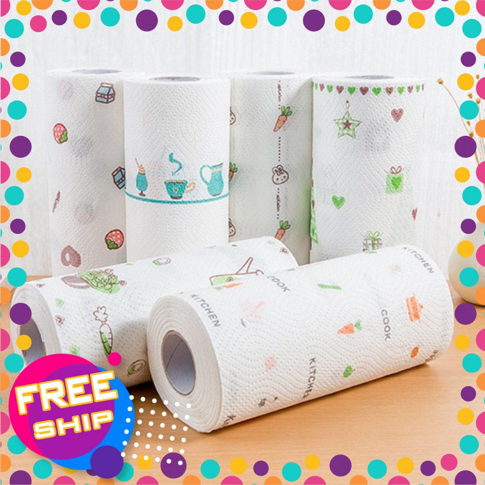 [HCM]Cuộn Giấy Vải Lau Đa Năng Siêu Tiện Dụng Một Cuộn 50 Tờ Họa Tiết Dễ Thương Chất Liệu Mềm Mại Co Giãn Tốt Không Bị Nhũn Khi Gặp Nước Và Thấm Hút Nước Cực Tốt