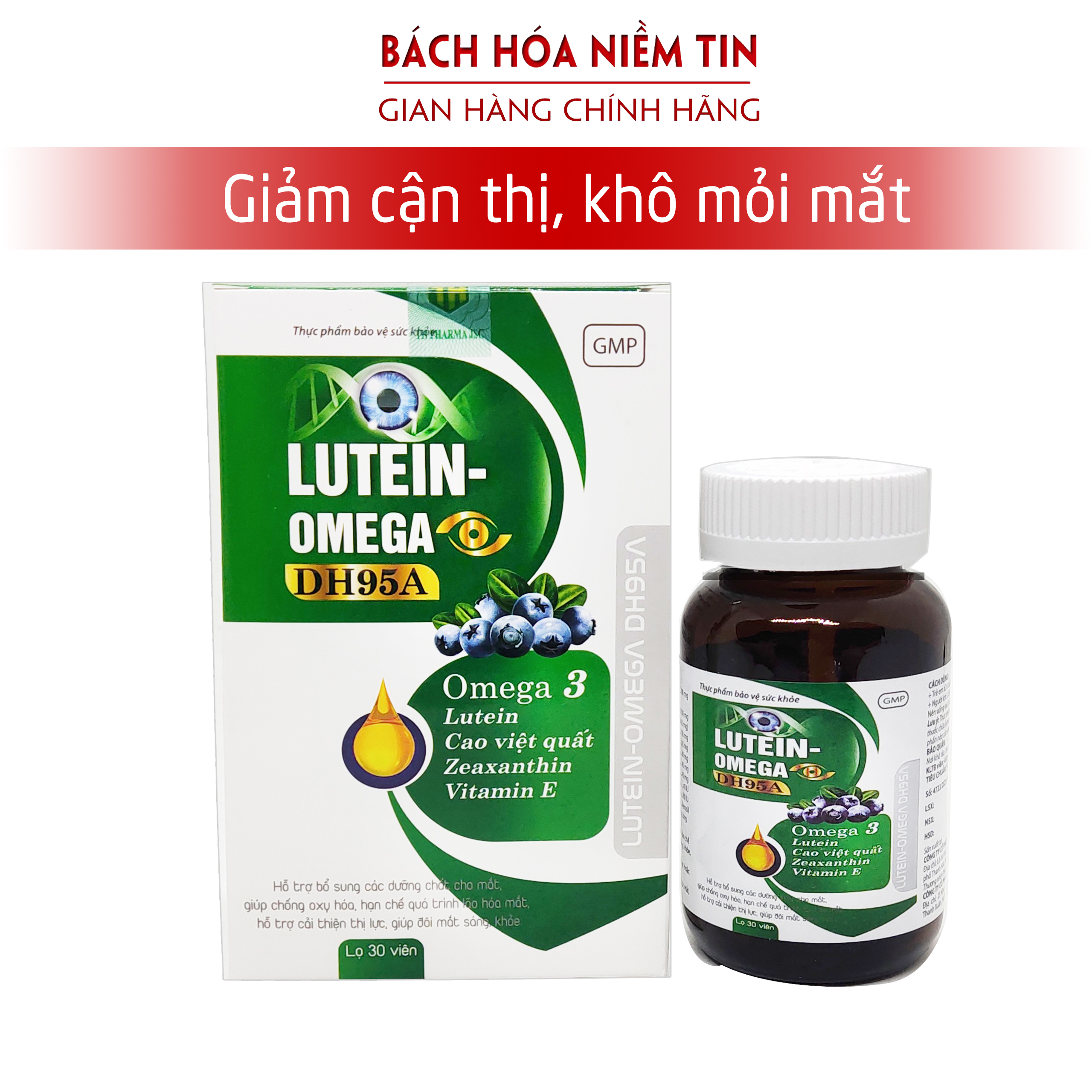 Viên uống bổ mắt LUTEIN OMEGA DH95A - ngăn ngừa thoái hóa võng mạc, cận thị, loạn thị và các vấn đề thủy tinh thể - hộp 30 viên