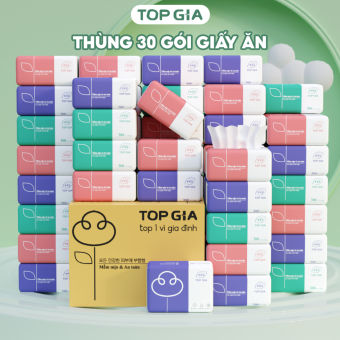 Khăn giấy cao cấp Top Gia thùng 30 gói,  Giấy ăn rút 4 lớp dày dặn an toàn cho mọi làn da.////