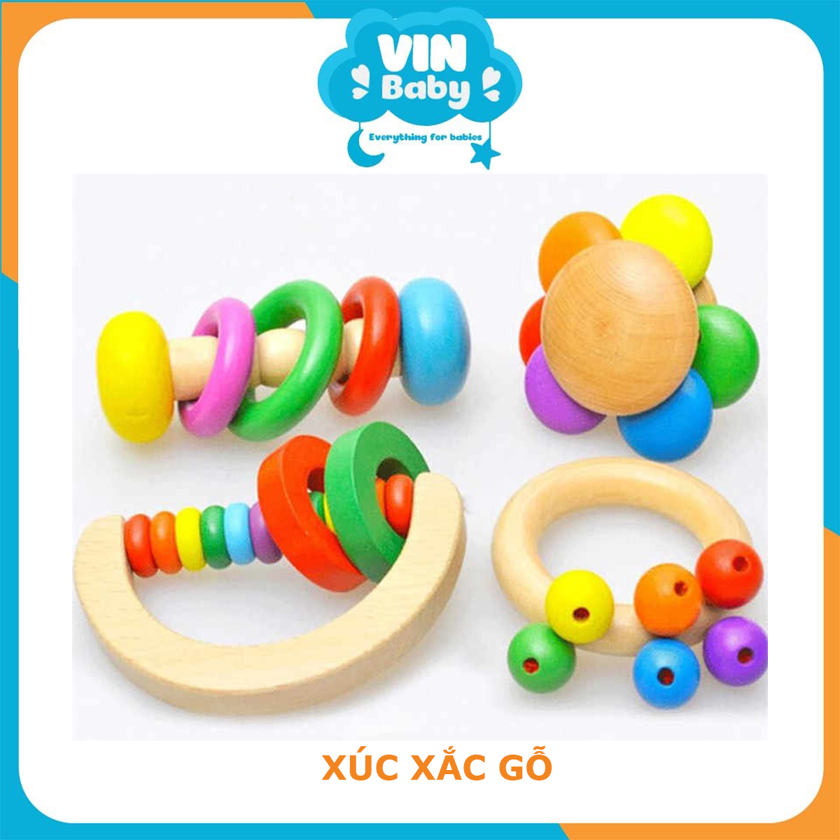 Xúc xắc gỗ - Xúc xắc Lục lạc bằng gỗ cho bé - VinBaby