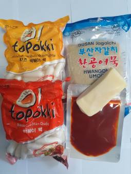 combo 500g bánh gạo+ 500g bánh phô mai+ 450g chả cá+100g sốt+100g phô mai kéo sợi