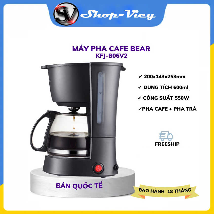 Máy Pha Cà Phê Mini BEAR KFJ403 - Máy Pha Trà An Toàn Chất Liệu Cao Cấp Dung Tích 600ml Phù Hợp Cho Gia Đình Văn Phòng Nhỏ, Bình Thủy Tinh Chịu Được Nhiệt Cao, Thiết Kế Nhỏ Gọn Bộ Lọc Dễ Làm Sạch, Điều Khiển Tự Động