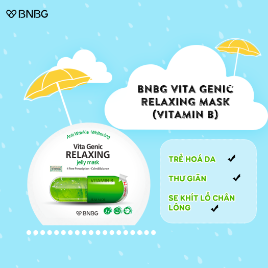 Mặt Nạ BNBG Xanh Lá [HỘP 10 MIÊNG] Vita Genic Relaxing Jelly Mask Vitamin B Hỗ Trợ Phục Hồi Da Hư Tổn 30ml [NHẬP KHẨU CHÍNH HÃNG CÓ TEM]