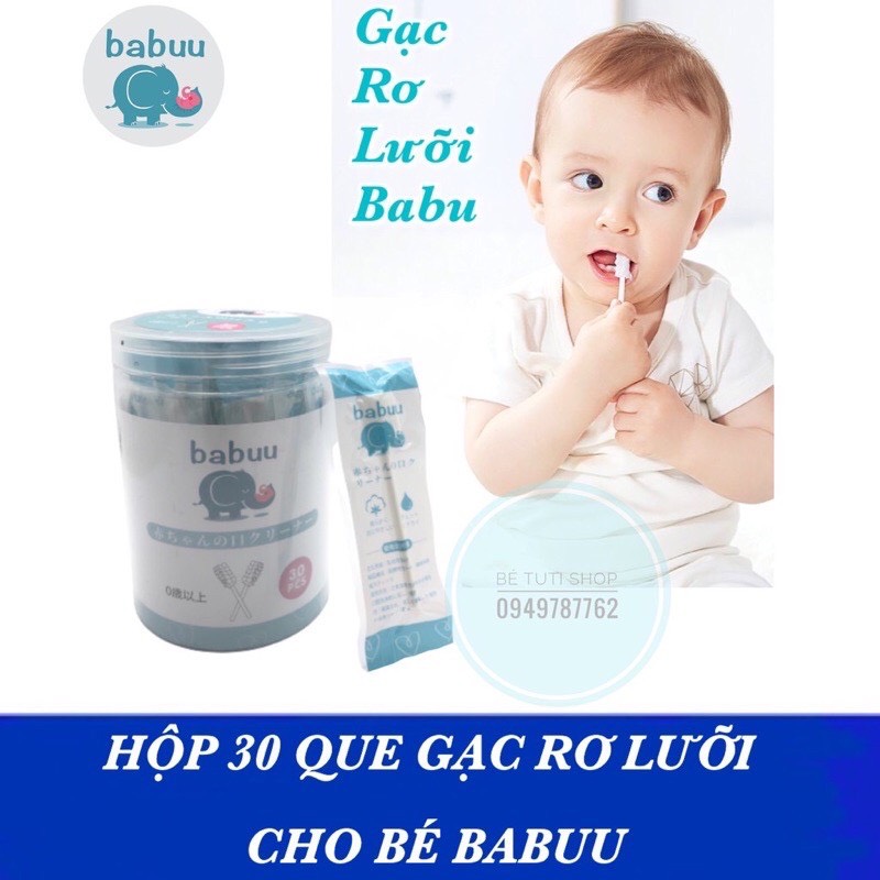 [Hộp 30 gói] Gạc rơ lưỡi babu vệ sinh răng miệng cho bé hộp xanh