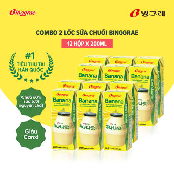 Combo 2 lốc Sữa Chuối Hàn Quốc Binggrae (Lốc 6 Hộp x 200ml) -