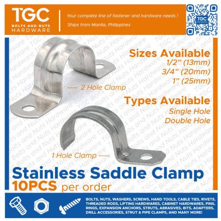 Tgc 10PCS 1/2 3/4 1 Stainless Steel Pipe Clamp Double Clamp / Single Clamp / 1 Hole Clamp / 2 Hole Clamp Rsc SS