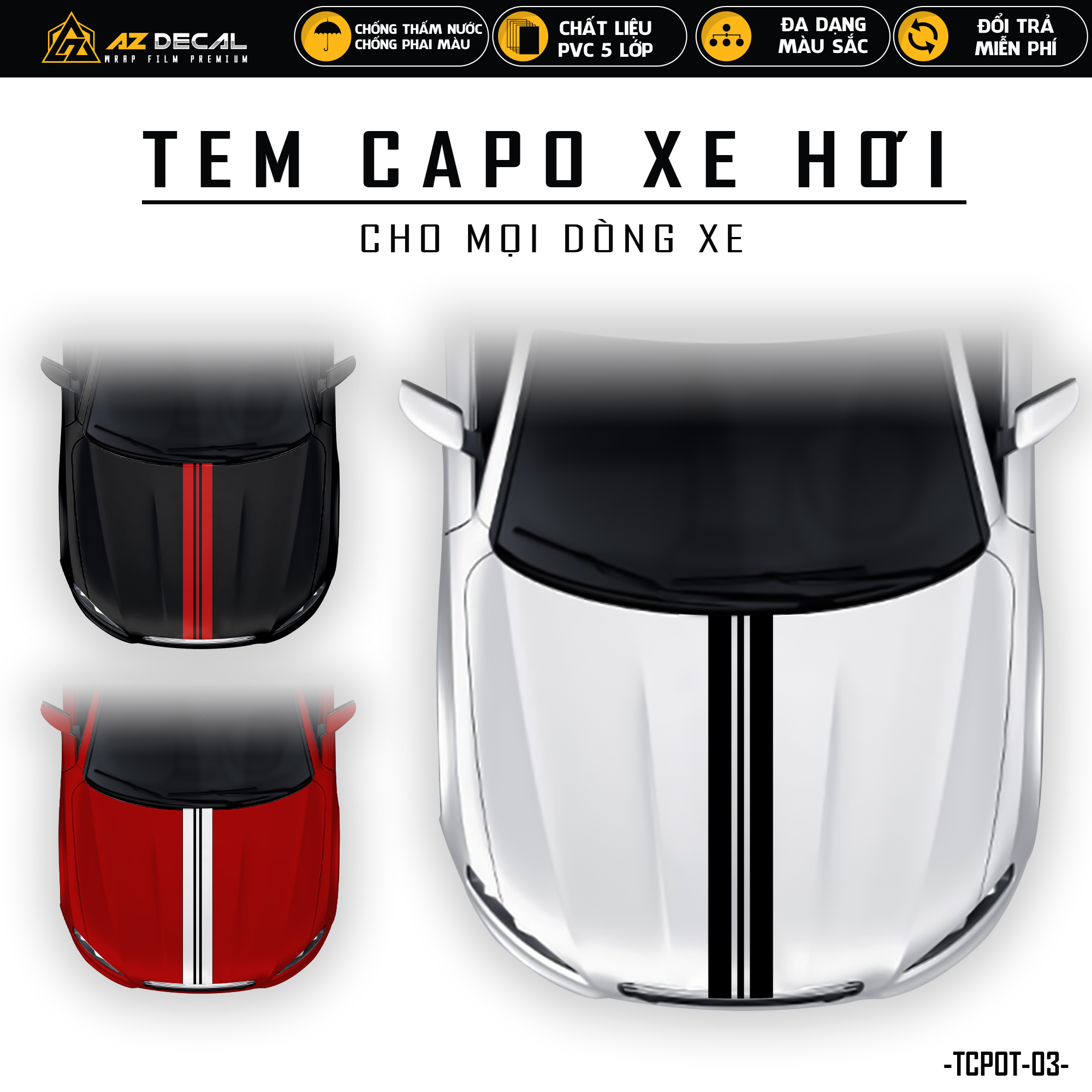 Tem dán nắp capo xe ô tô bản cá tính | tcpot-03 | decal dán nắp capo, sườn xe oto chống nước, bền màu - azdecal