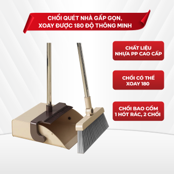 Chổi quét nhà gấp gọn, xoay được 180 độ thông minh kèm hót rác nhựa cán dài tiện dụng có thể gấp gọn N141