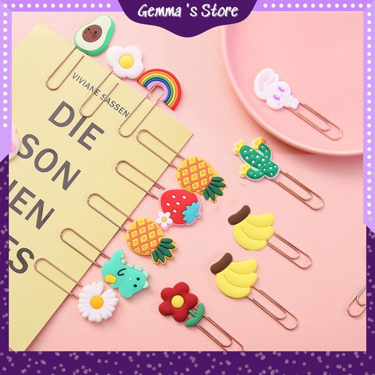 Combo 3 kẹp giấy xi màu hồng kim size to 6*3cm gắn icon hoạt hình cute_gemma store