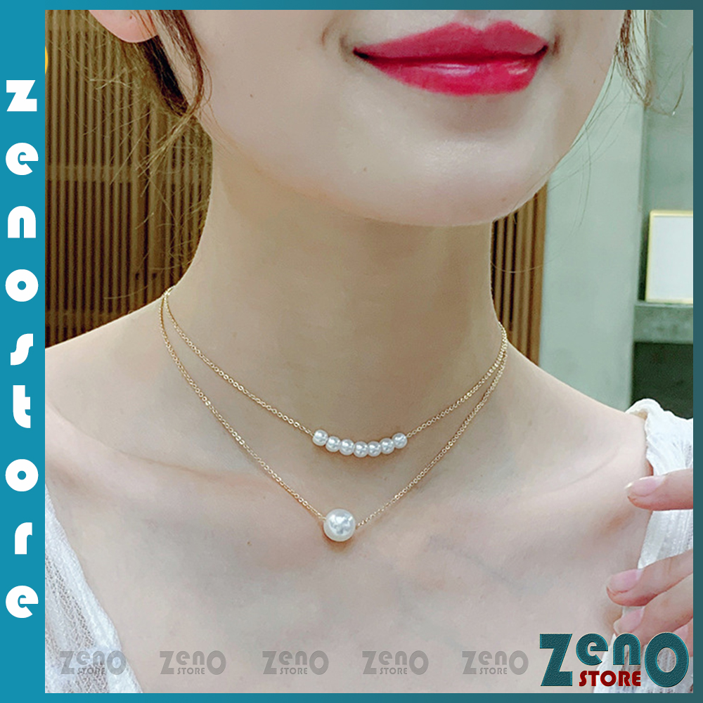 Dây chuyền 2 tầng chuỗi ngọc, choker vòng cổ nữ kiểu dáng Hàn Quốc DC01