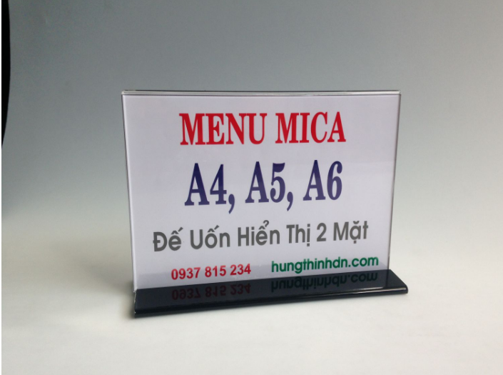 Menu mica chữ T ngang/ Kệ mica hiển thị 2 mặt ngang kích thước A4, A5