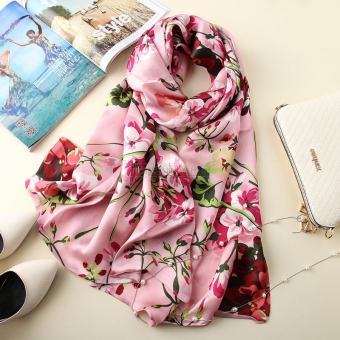 Khăn lụa dài quàng cổ HỒNG HOA XANH cao cấp 80x180 cm Khăn lụa ThyThy, choàng tắm đi biển, làm áo kiểu, khoác áo dài