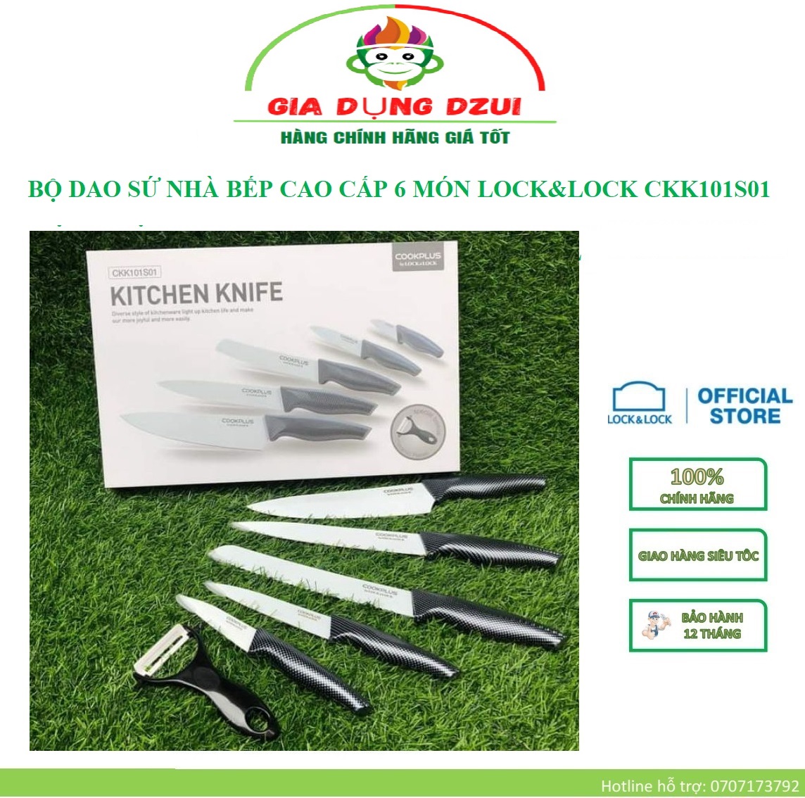 Ckk101s01 - bộ dao sứ nhà bếp cao cấp 6 món lock&lock kèm dụng cụ nạo bào - hàng chính hãng