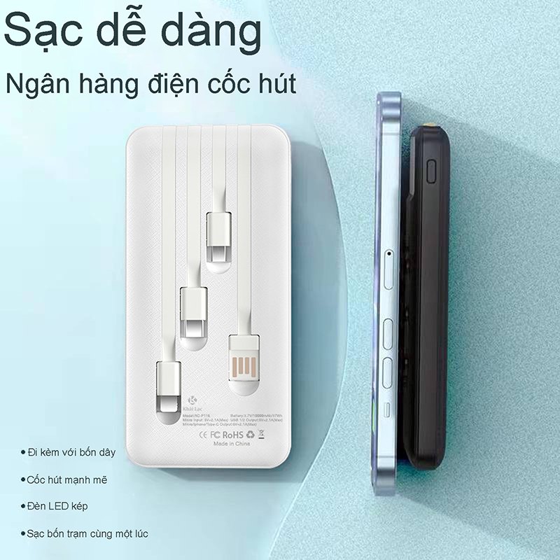 Pin Sạc dự phòng dung lượng lớn, Pin sạc dự phòng kèm dây sạc, Sạc dự phòng kèm 3 đầu sạc Micro/Type-c/Lightning cho mọi thiết bị
