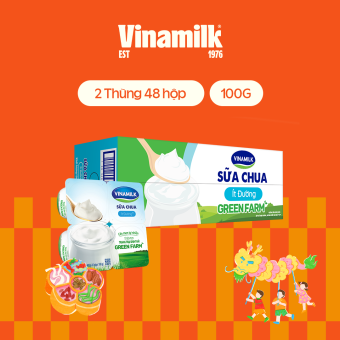 4 Vỉ Sữa chua ăn Vinamilk Love Yogurt Green Farm Ít Đường Hộp 100g 4 hộp/vỉ