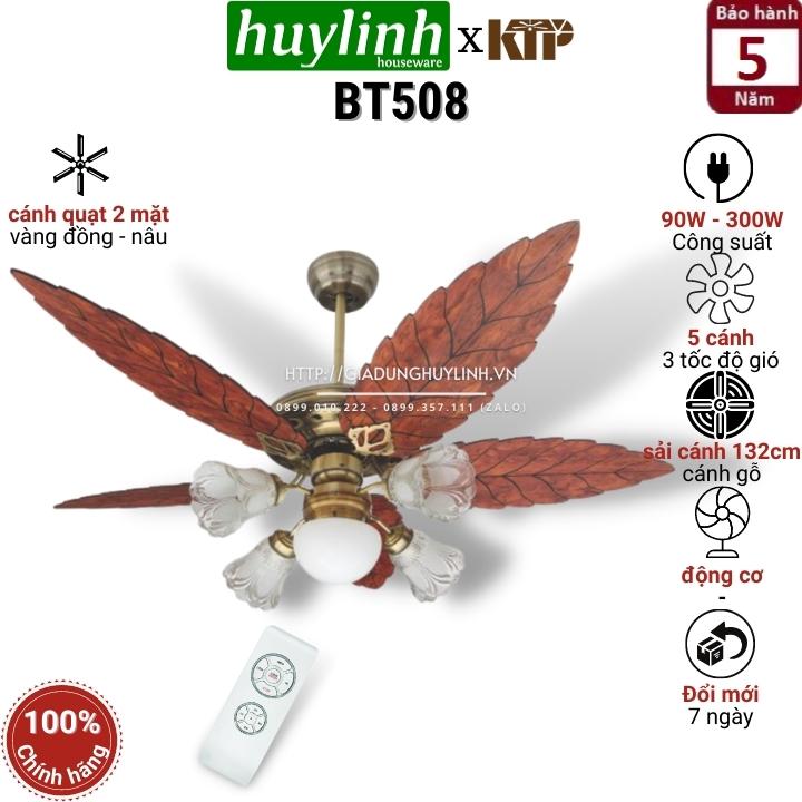 Quạt trần đèn cánh gỗ hình lá kim thuận phong ktp bt508