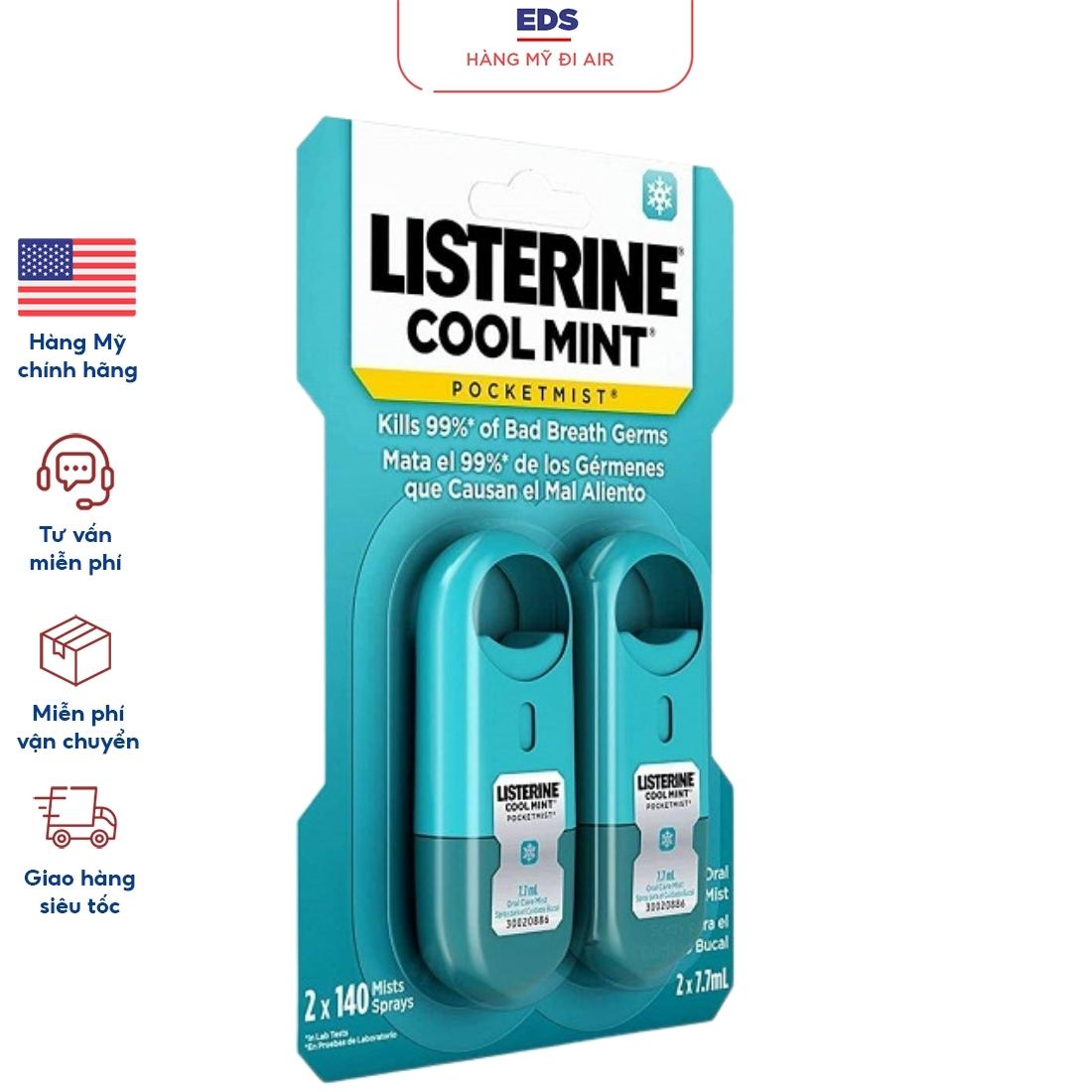 Xịt thơm miệng Listerine Cool Mint Pocketmist diệt vi khuẩn gây hôi miệng đến 99.9% - EDS Hàng Mỹ
