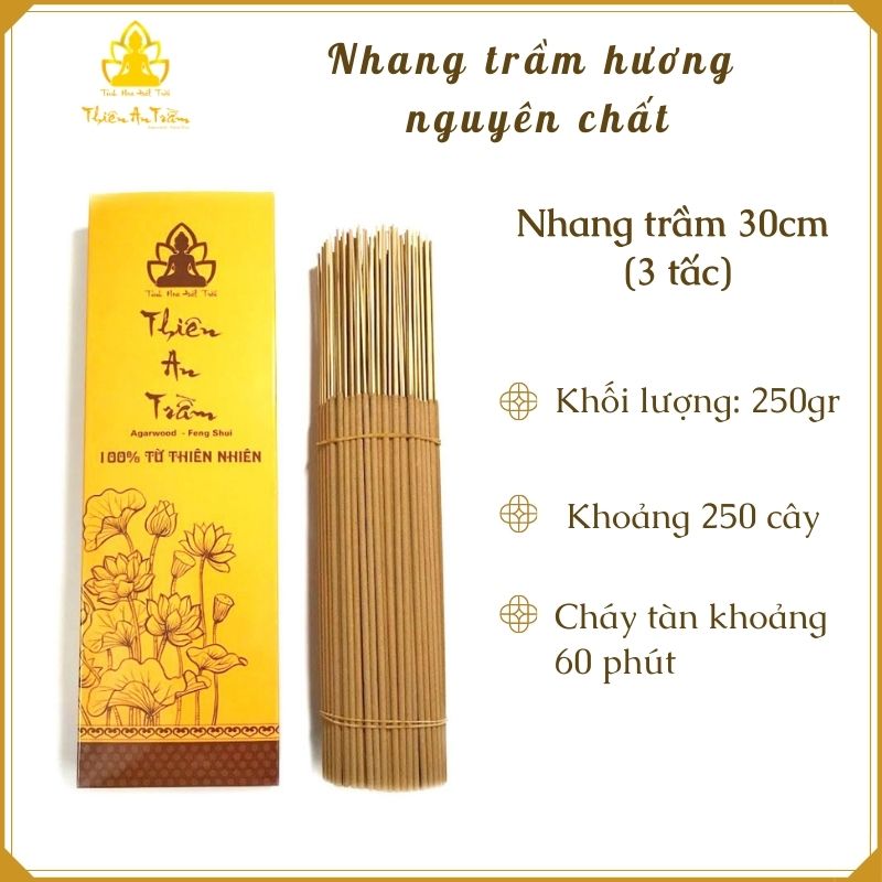 Nhang trầm hương nguyên chất cao cấp, nhang trầm hương Thiên An Trầm Size 30cm - Hộp 250 gram