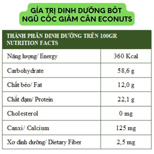 Bột ngũ cốc giảm cân cao cấp ECONUTS 15 loại hạt dinh dưỡng hữu cơ, giảm mỡ ăn sáng tiện lợi