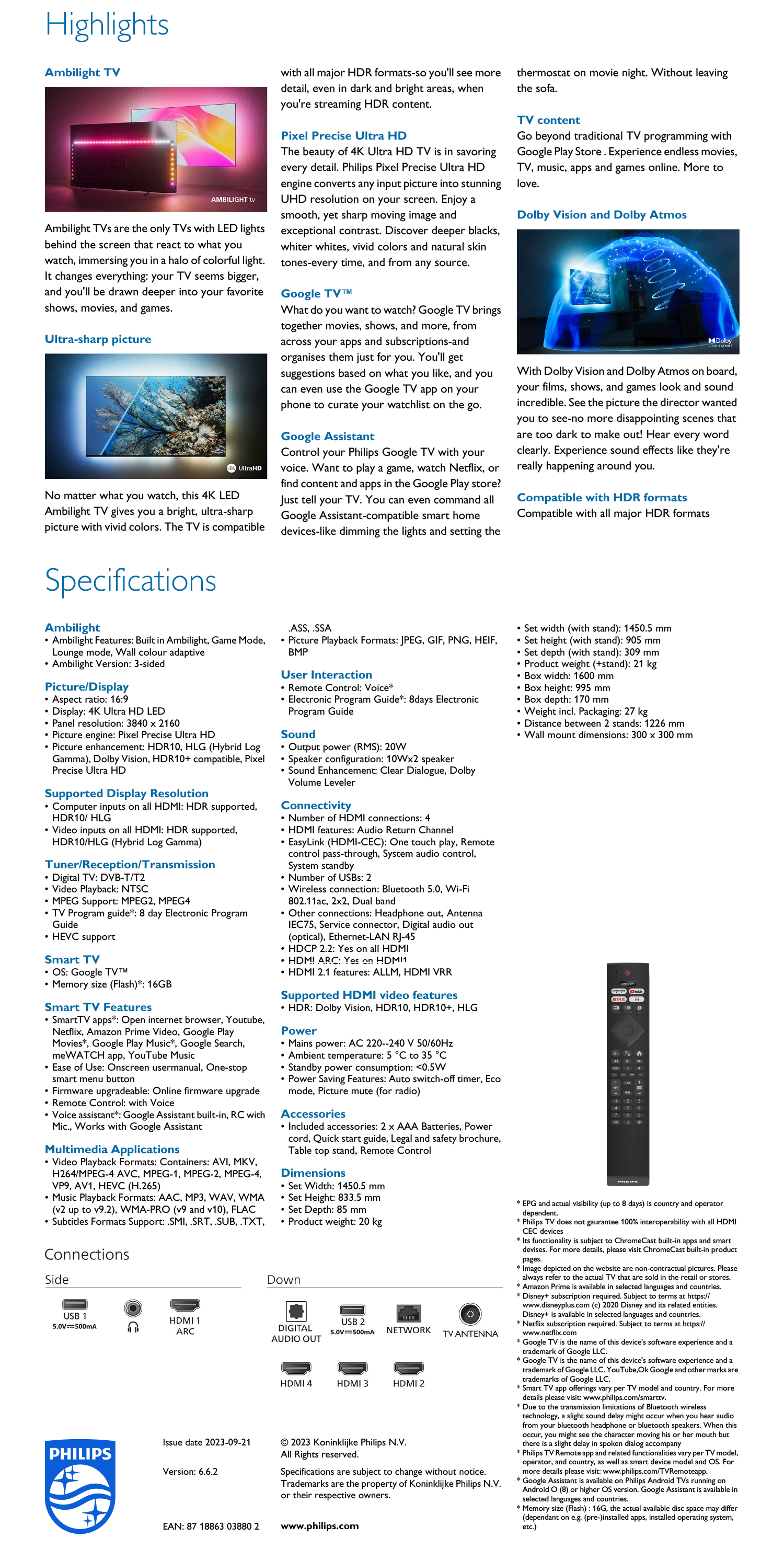 PHILIPS 65PUT7908 65" AMIBILIGHT 4K GOOGLE SMART TV · v24